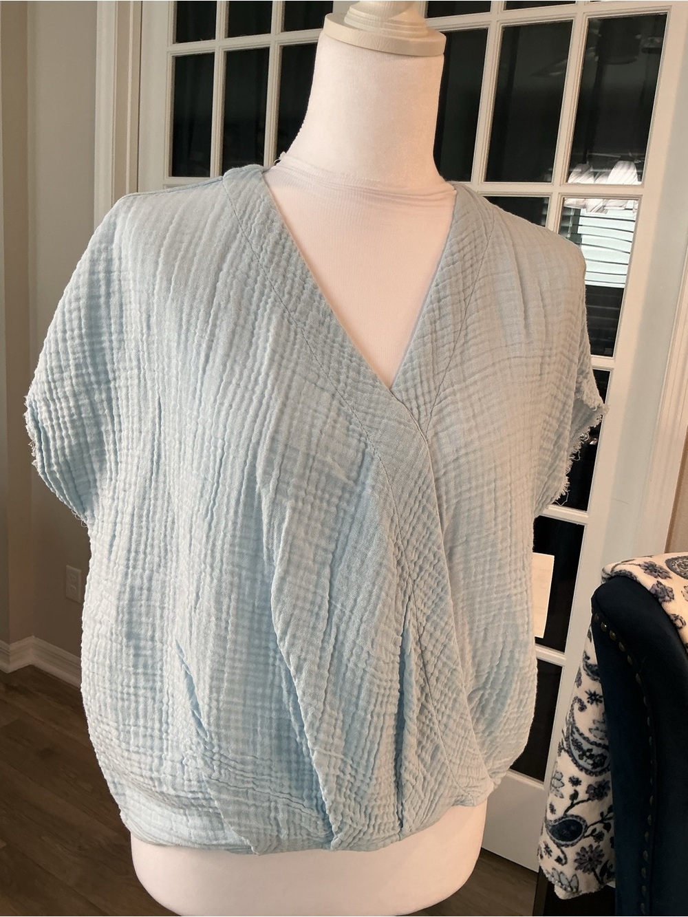 NWT Michael Stars Light Blue Double Gauze Cotton Surplice Wrap Top Size Small - Picture 8 of 12